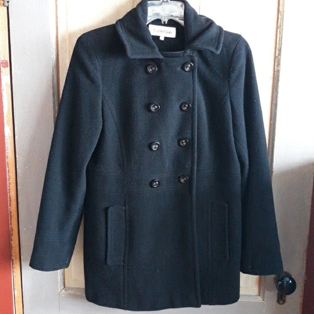 Calvin Klein Double Breasted Pea Coat Black